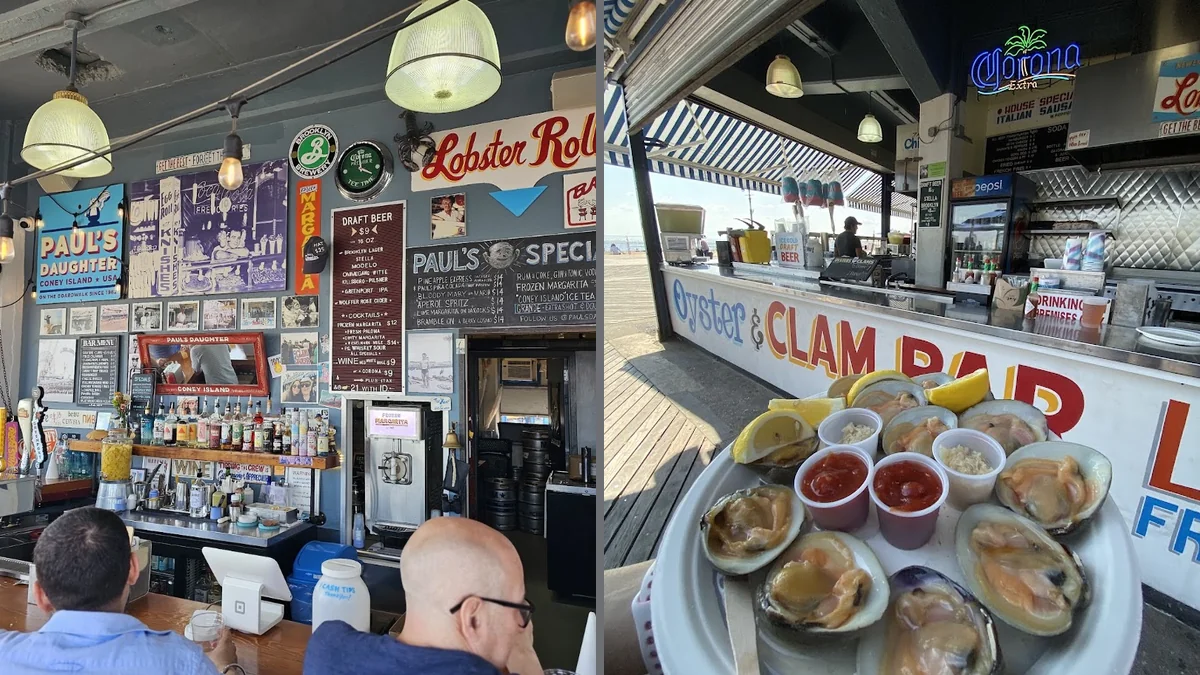 Seafood counter with casual boardwalk seating.